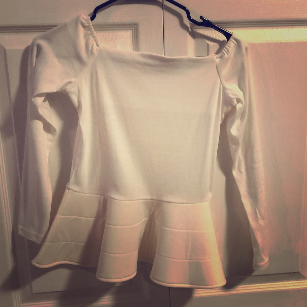 Off the shoulder white peblum top
